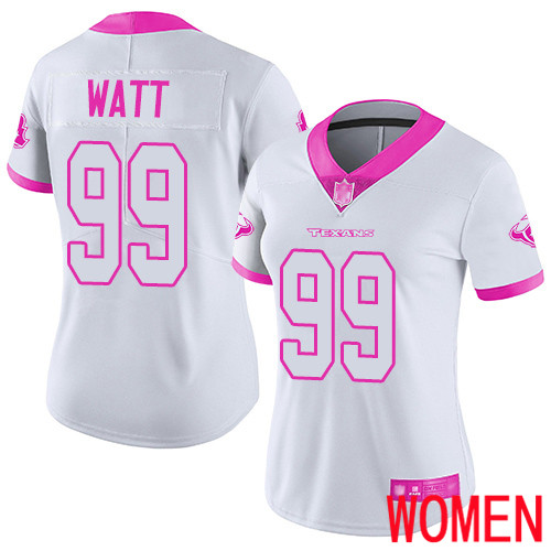 Houston Texans Limited White Pink Women J J  Watt Jersey NFL Football #99 Rush Fashion